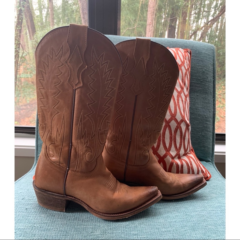Nocona Ladies Leather Cowboy Boots Brown Size 6.5
